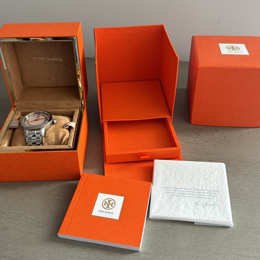Tory Burch Pink Silver Stainless Steel Ladies Watch